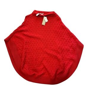Chico's Poncho Sweater S M Red Cable Knit NWT Classic Funnel Neck